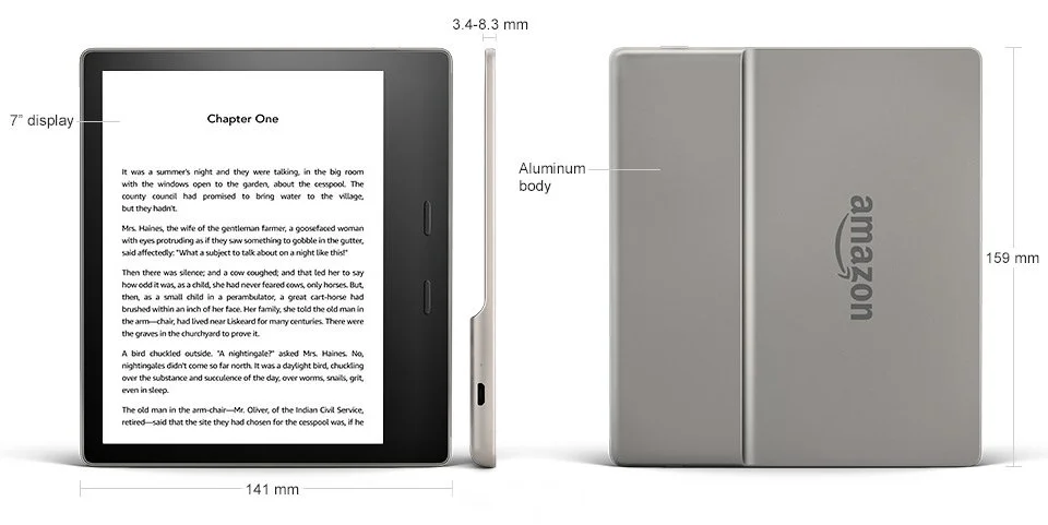 Amazon Kindle Oasis 3 - bez reklám, sivý - 32 GB, WiFi+3G, Bluetooth, IPX8