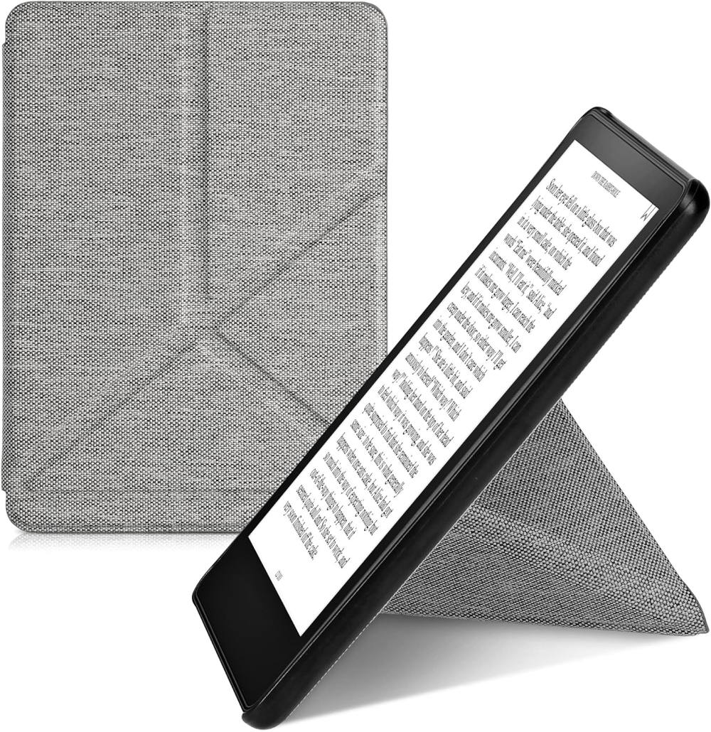 Puzdro KW Mobile - Origami Textil Light Grey - KW5776525 - pre Amazon Kindle Paperwhite 5 (2021) - svetlo šedé