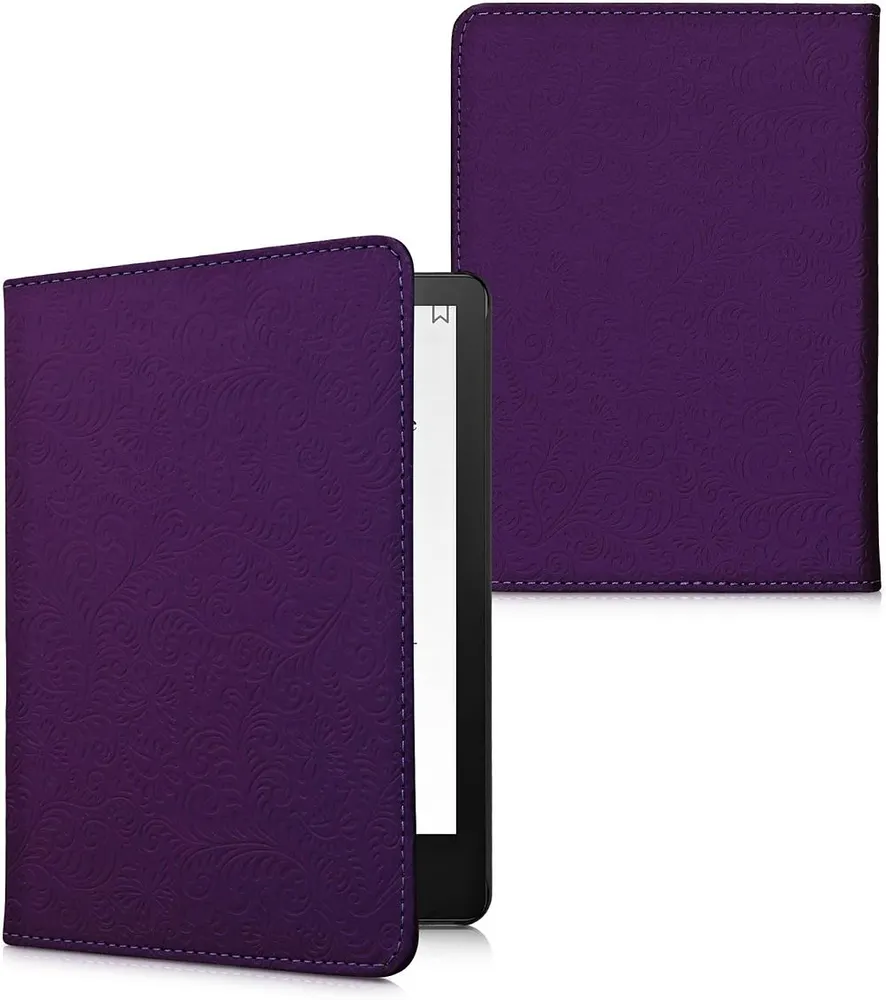 Puzdro KW Mobile - Embossed Small Flowers - KW5781023 - pre Amazon Kindle Paperwhite 5 (2021) - fialové, vrecko na ruku
