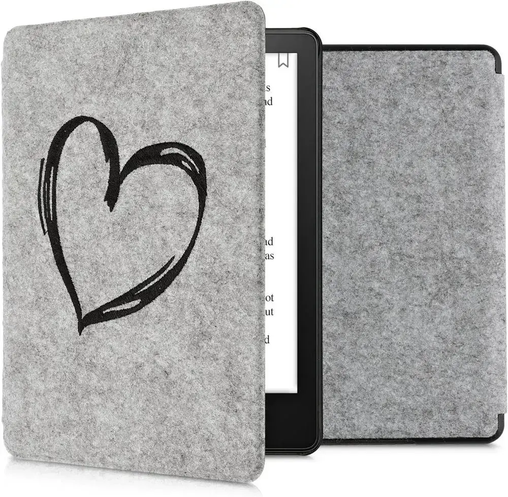 Puzdro KW Mobile Felt Brushed Heart - KW5626005 - pre Amazon Kindle Paperwhite 5 (2021) - svetlo šedé