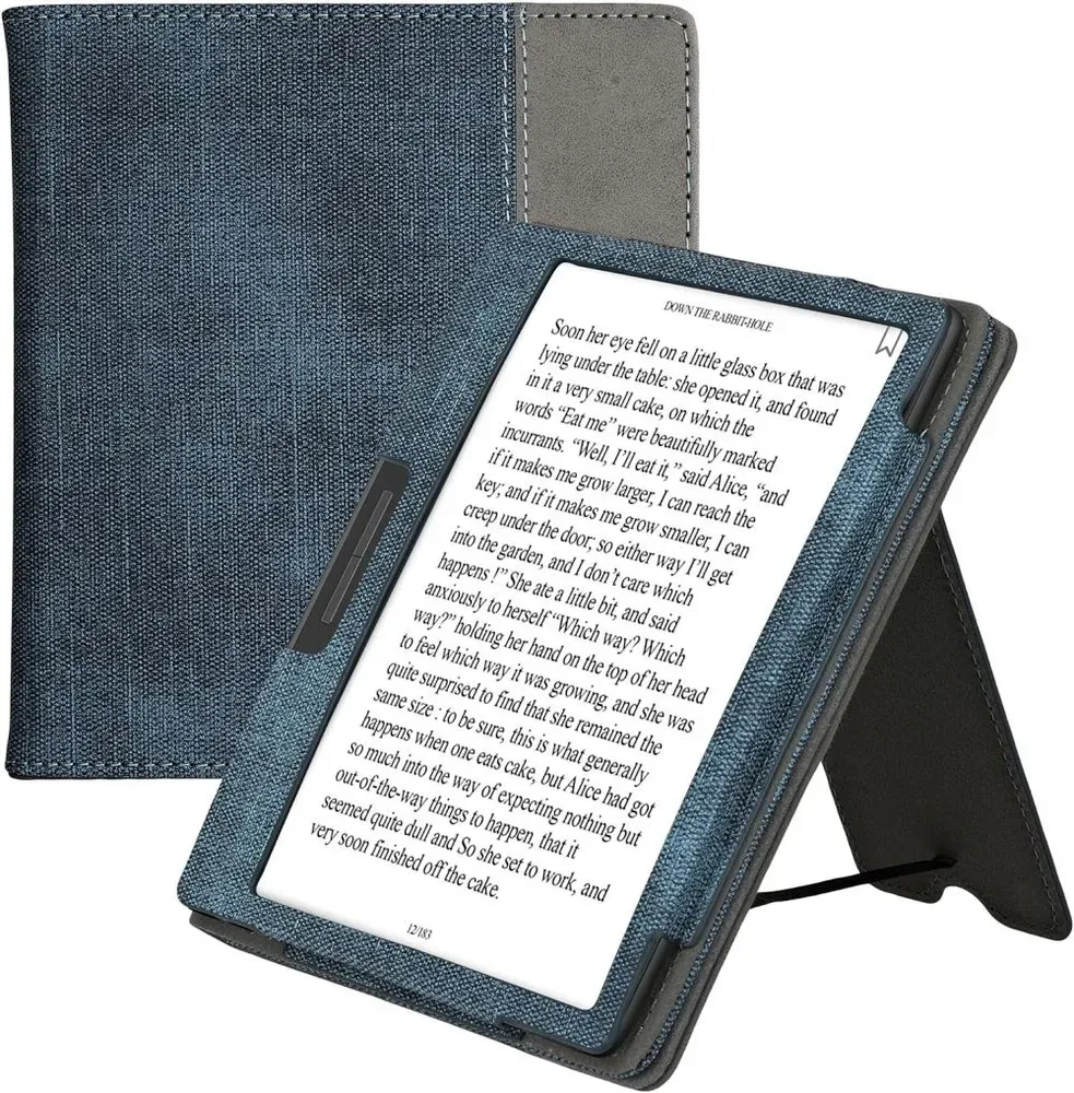 Púzdro KW Mobile Double Leather - KW6118917 - pre Onyx Boox Leaf 2 - farba čierna, denim