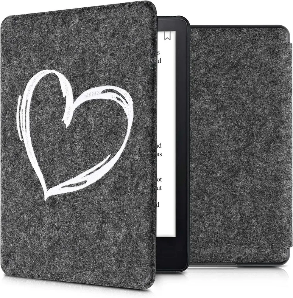 Puzdro KW Mobile Felt Brushed Heart - KW5626003 - pre Amazon Kindle Paperwhite 5 (2021) - tmavo šedé