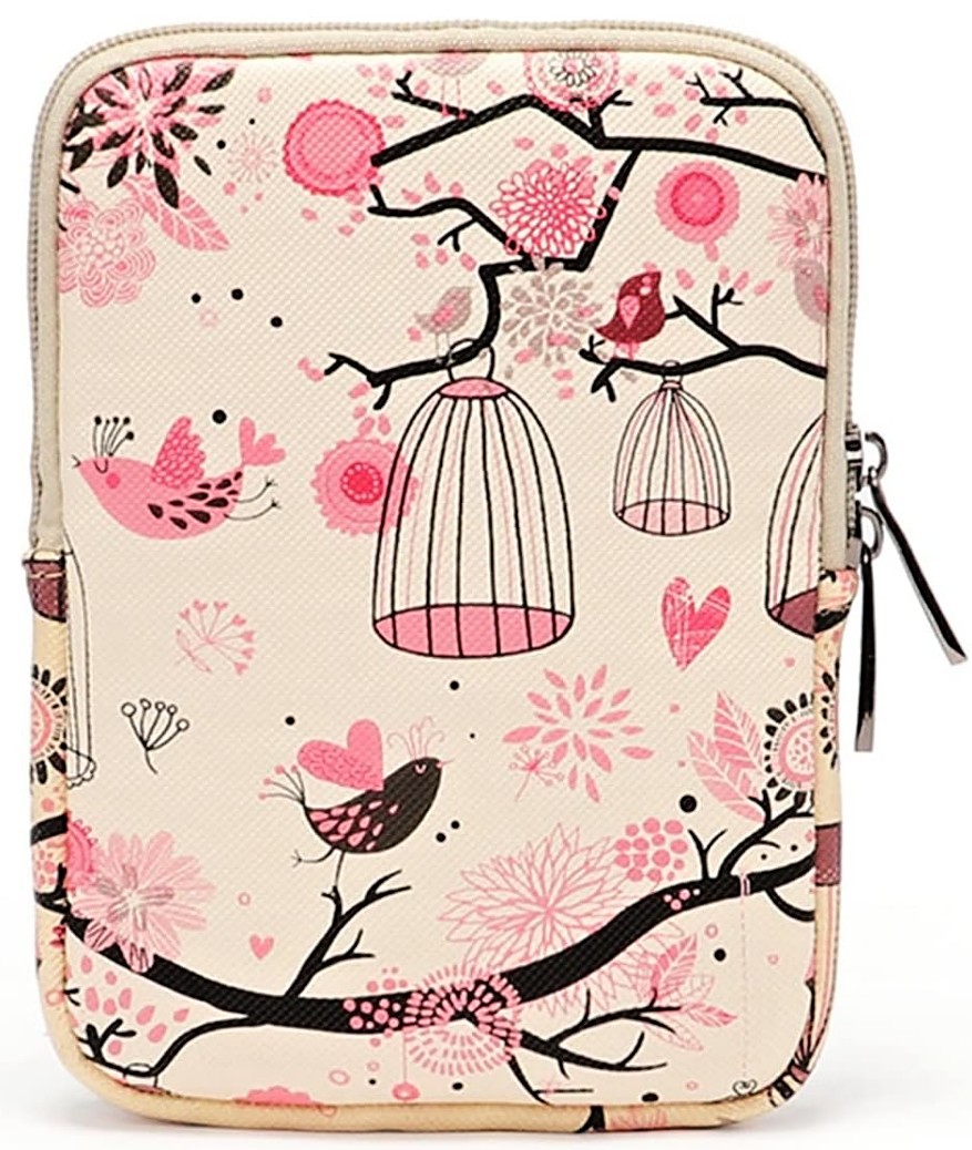 ARMORI Zipper Z075 - motív Pink Birds - Univerzálne puzdro pre čítačky 6" - textilné, zips