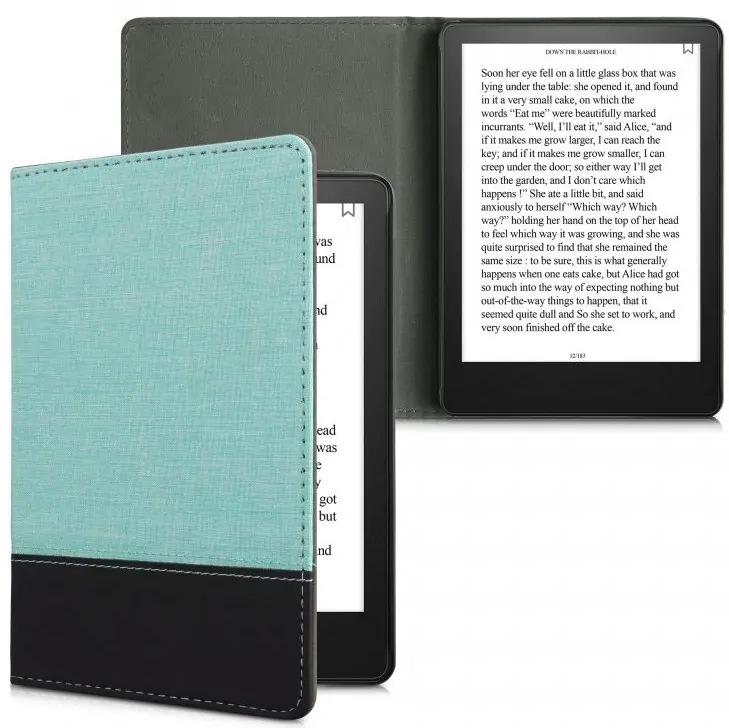 Púzdro KW Mobile - Leather And Canvas - KW5715771 - pre Amazon Kindle Paperwhite 5 (2021) - tyrkysové, čierne
