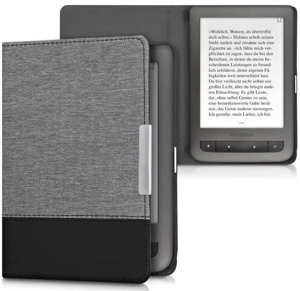 Puzdro KW Mobile - Fabric Flip - KW4334422 - pre Pocketbook 614/615/624/625/626 - svetlo šedé