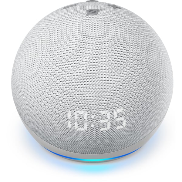 Amazon Echo DOT Clock 2022 (5. generácia) - hlasový asistent s hodinami - Glacier White (biely)