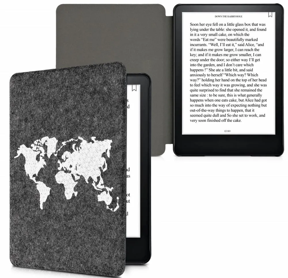 Puzdro KW Mobile Felt Travel Outline - KW5626008 - pre Amazon Kindle Paperwhite 5 (2021) - tmavo šedé