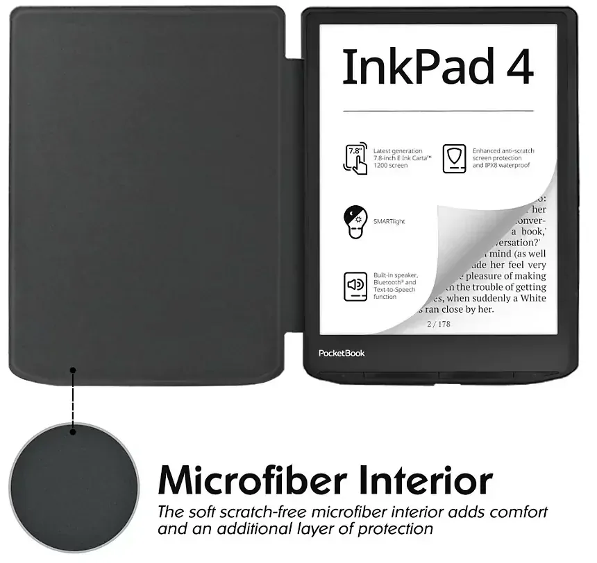 Puzdro Durable Lock DL4040, obal na Pocketbook 743G InkPad 4 a Pocketbook 743C InkPad Color (2/3) - čierne, magnetické zatváranie, AutoSleep