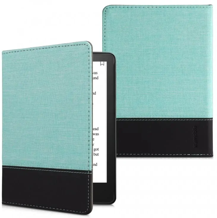 Púzdro KW Mobile - Leather And Canvas - KW5715771 - pre Amazon Kindle Paperwhite 5 (2021) - tyrkysové, čierne
