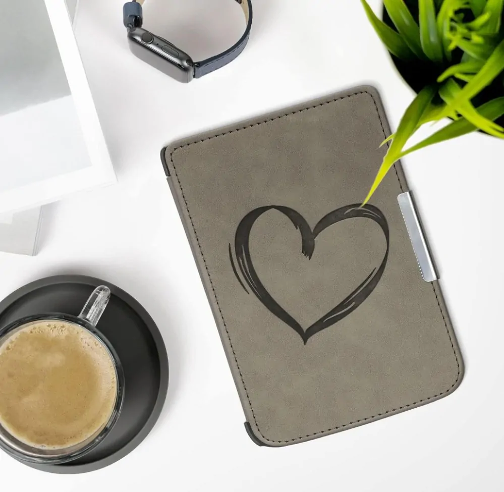 Púzdro KW Mobile - Brushed Heart - KW5574703 - pre Pocketbook 614/615/624/625/626 - tmavo šedé
