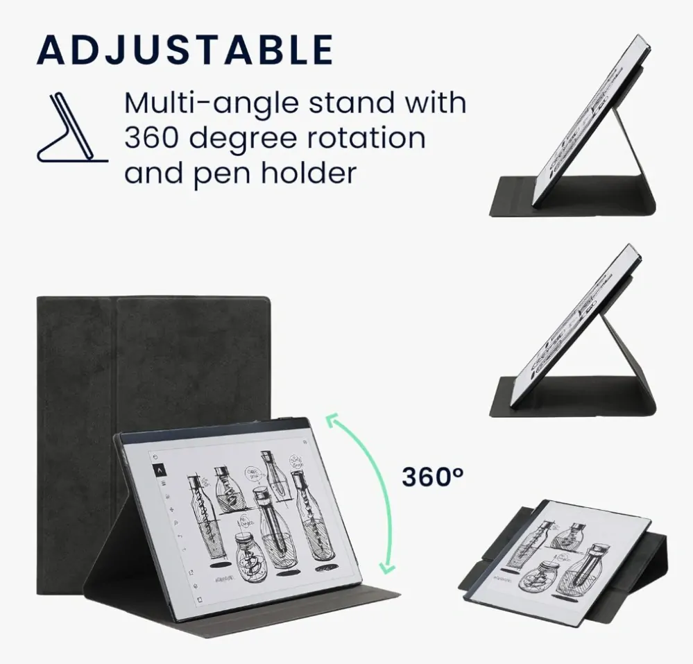 Púzdro KW Mobile Flip Case KW6030701 - Púzdro pre ReMarkable 2 (10,3") - čierne, magnet, stojan, AutoSleep