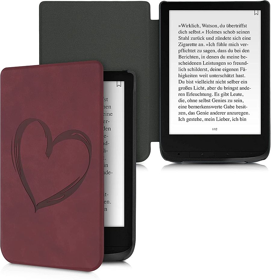 Puzdro KW Mobile - Brushed Heart - KW5022804 - pre Pocketbook 616/617/627/628/632/633 - tmavo červené