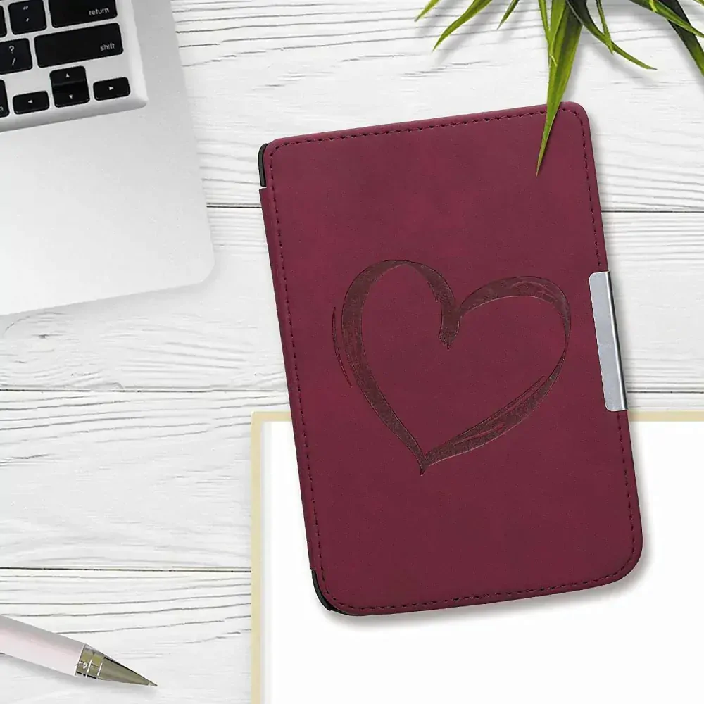 Puzdro KW Mobile - Brushed Heart - KW5574701 - pre Pocketbook 614/615/624/625/626 - tmavo červené