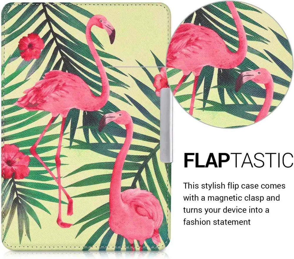 Puzdro KW Mobile - Flamingos & Palm Trees - KW2582427 - pre Amazon Kindle Paperwhite 1/2/3 - svetlo zelené