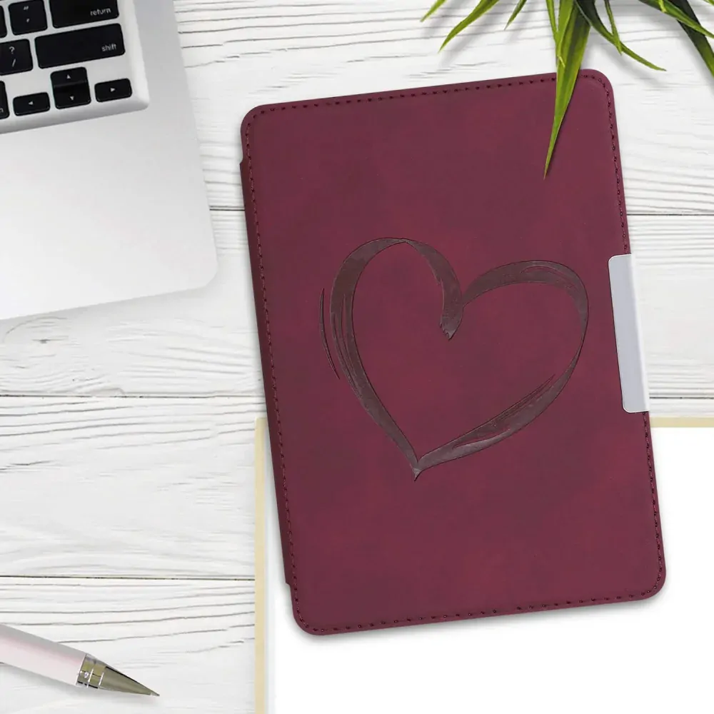 Puzdro KW Mobile - Brushed Heart - KW4897512 - pre Amazon Kindle Paperwhite 4 (2018) - tmavo červené