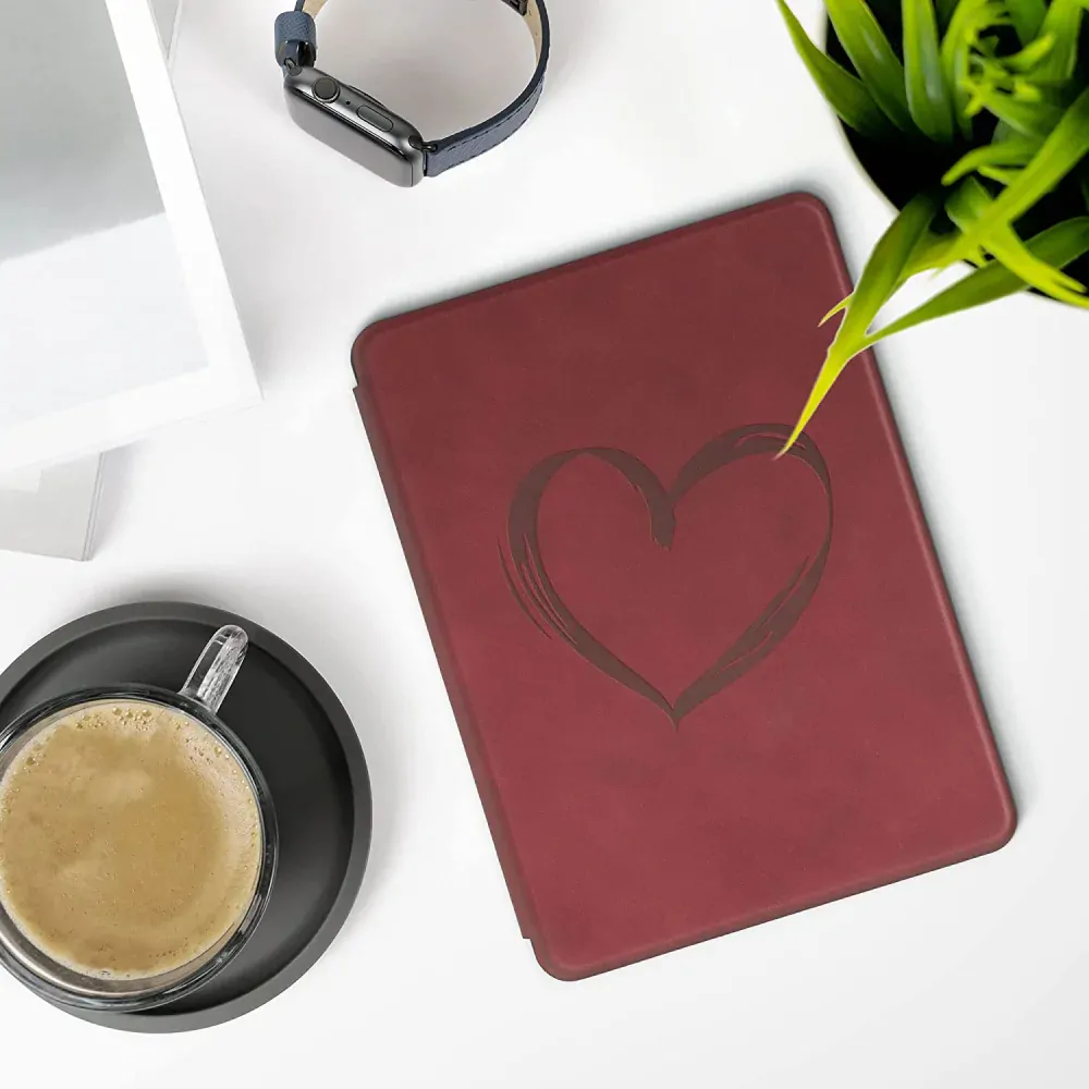 Puzdro KW Mobile - Brushed Heart - KW5625702 - pre Amazon Kindle Paperwhite 5 (2021) - tmavo červené