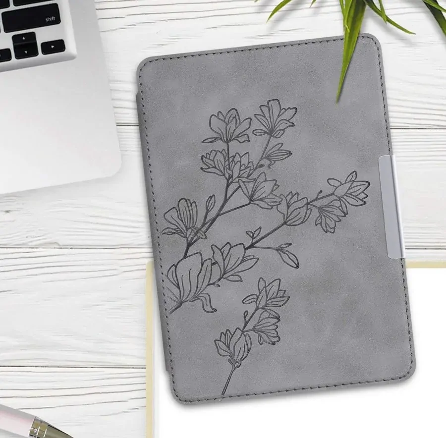 Púzdro KW Mobile - Magnolias - KW4897515 - pre Amazon Kindle Paperwhite 4 (2018) - šedé