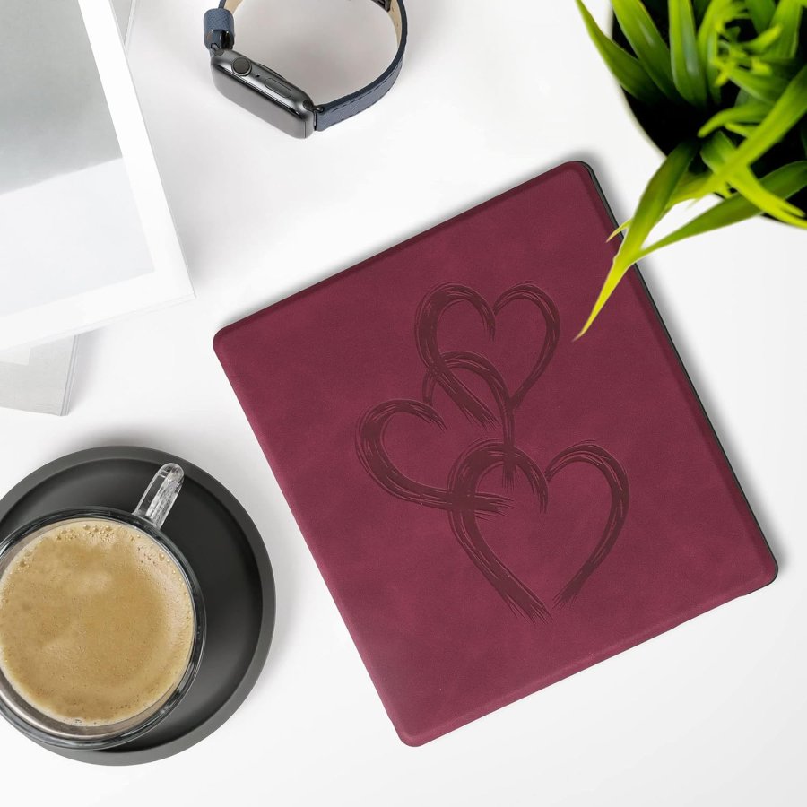 Puzdro KW Mobile - Brushed Heart Abstract - KW5697209 - pre Amazon Kindle Oasis 2/3 - červené
