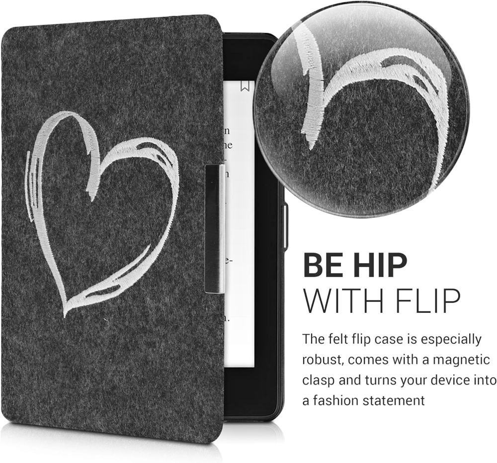 Puzdro KW Mobile Felt Brushed Heart - KW4848910 - pre Amazon Kindle Paperwhite 4 (2018) - čierne
