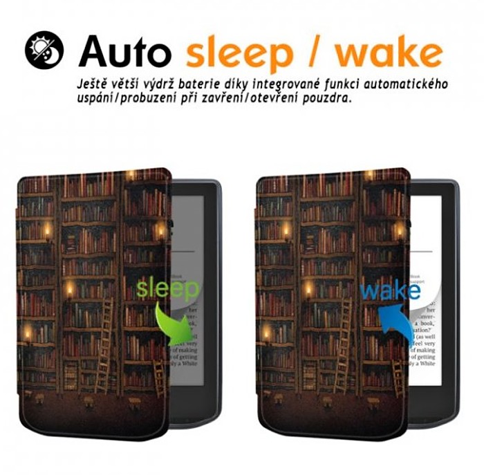 Puzdro B-SAFE LOCK 3515, obal na Pocketbook 629 Verse / 634 Verse Pro - magnetické zatváranie, AutoSleep, motív Library