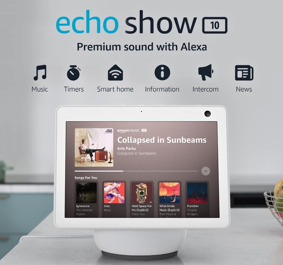 AMAZON ECHO SHOW 10 (2023, 3.GEN) - otočný hlasový asistent s displejom 10" - biely