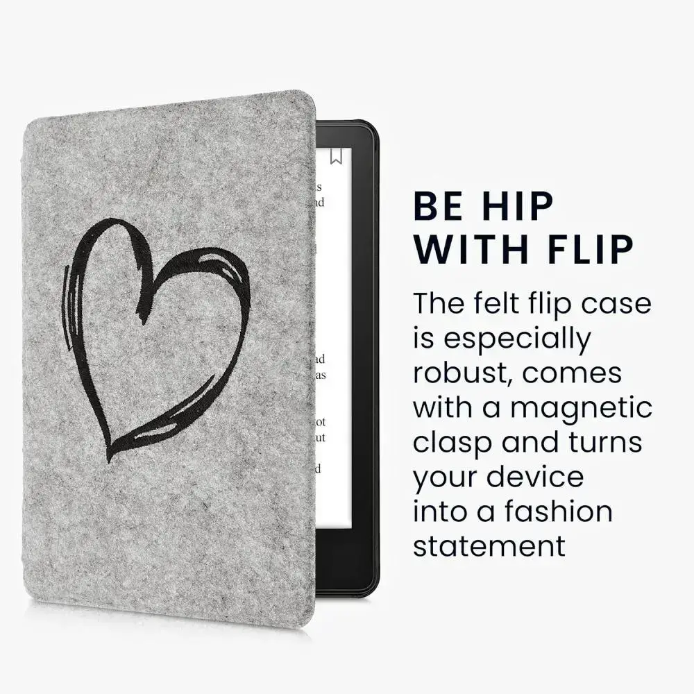 Puzdro KW Mobile Felt Brushed Heart - KW5626005 - pre Amazon Kindle Paperwhite 5 (2021) - svetlo šedé