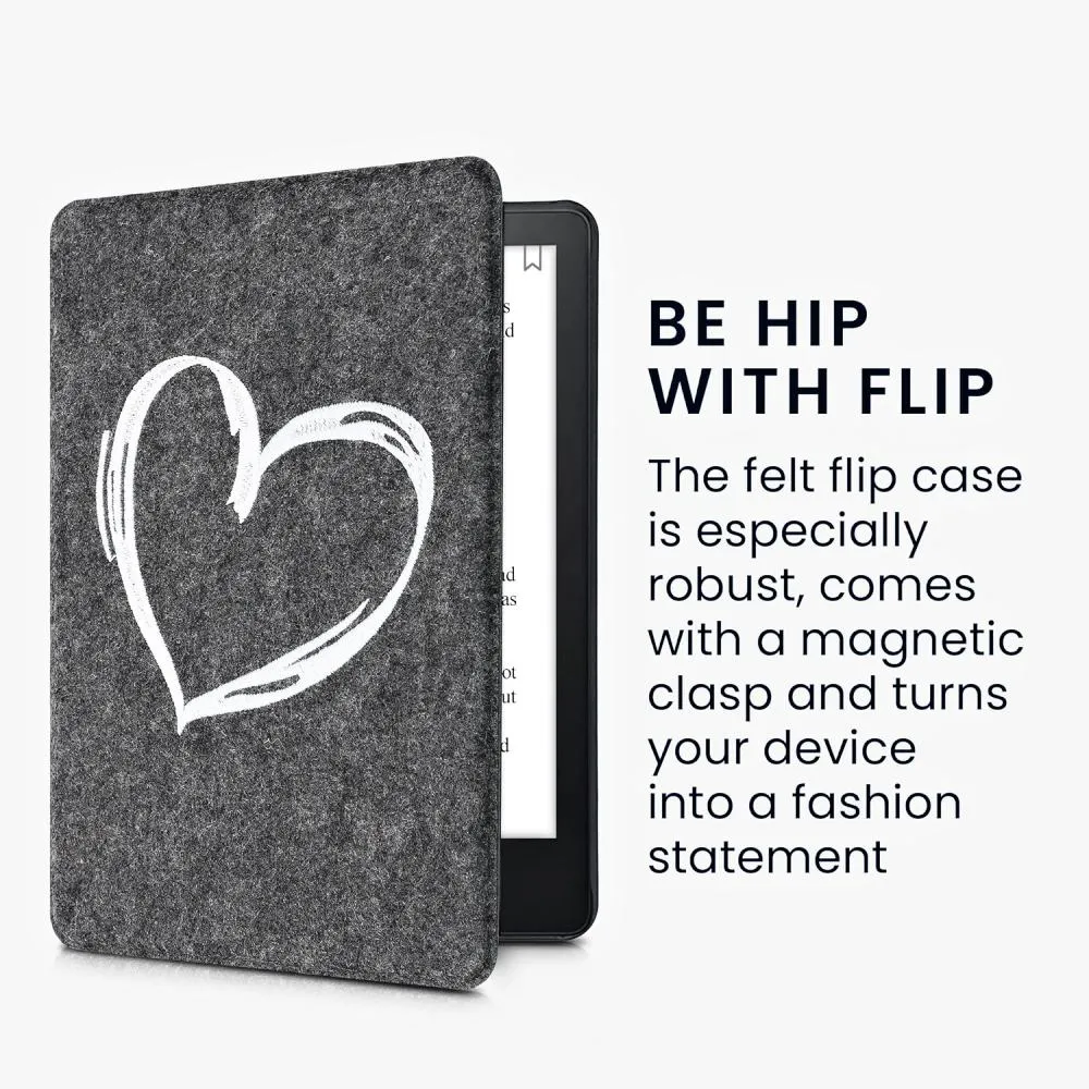 Puzdro KW Mobile Felt Brushed Heart - KW5626003 - pre Amazon Kindle Paperwhite 5 (2021) - tmavo šedé