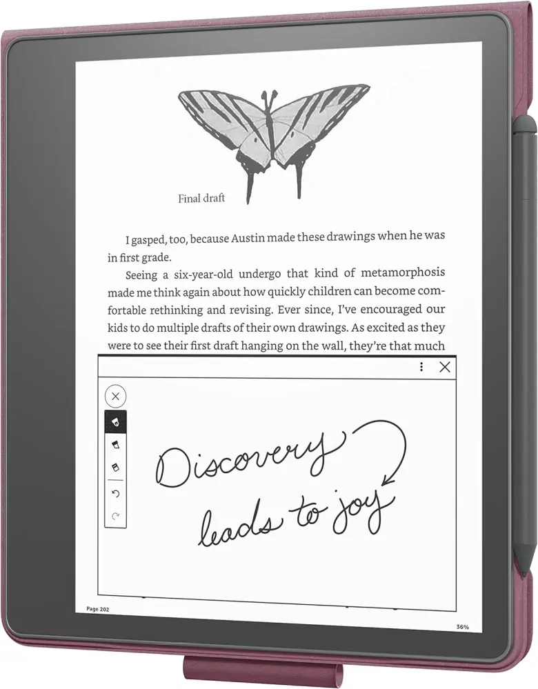 Originálne puzdro Amazon Kindle Scribe - KSLEBL, pravá koža, stojan, červené (Merlot)