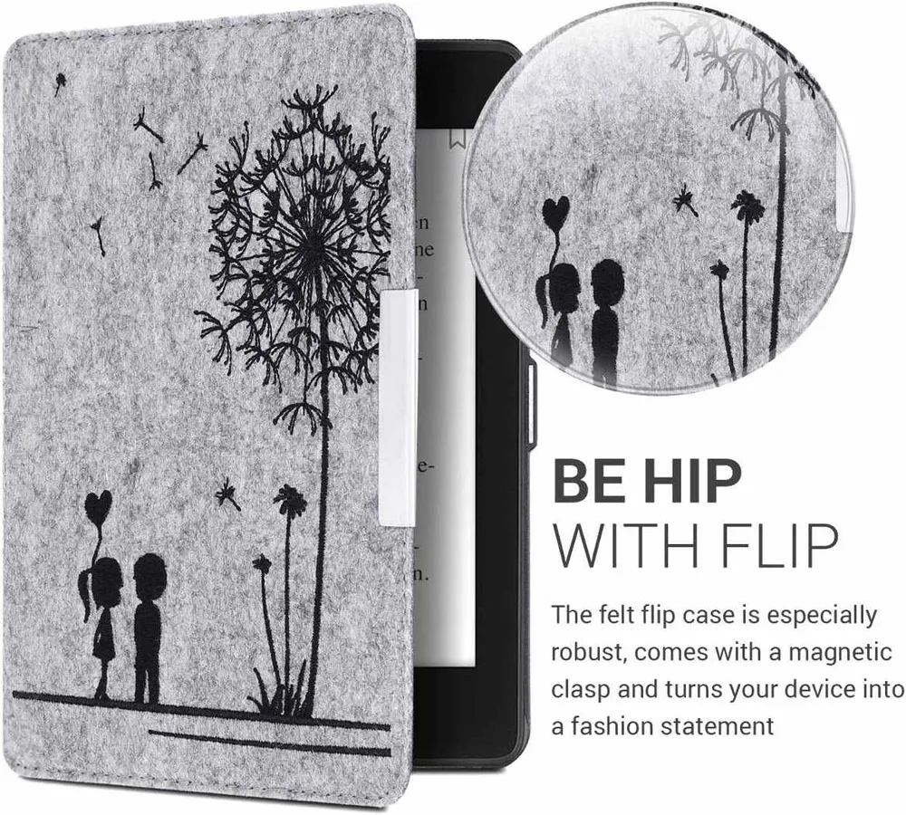 Puzdro KW Mobile Felt Dandelion Love - KW4848903 - pre Amazon Kindle Paperwhite 4 (2018) - šedé