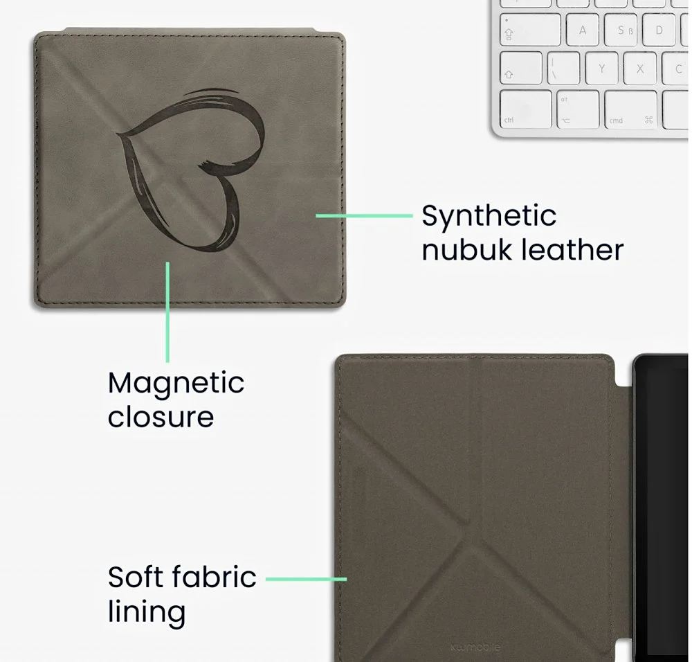 Puzdro KW Mobile - Origami Nubuk Brushed Heart - KW6006101 - pre Amazon Kindle Oasis 2/3 - šedé