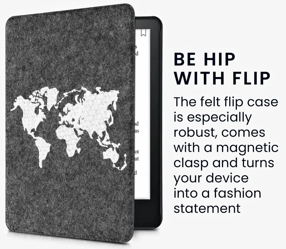 Puzdro KW Mobile Felt Travel Outline - KW5626008 - pre Amazon Kindle Paperwhite 5 (2021) - tmavo šedé