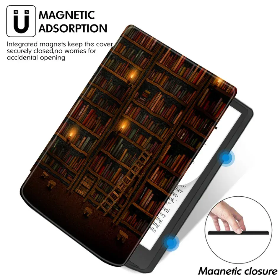 Puzdro Durable Lock DL4050, obal na Pocketbook 743G InkPad 4 a Pocketbook 743C InkPad Color (2/3) - motív Bookcase, magnetické zatváranie, AutoSleep