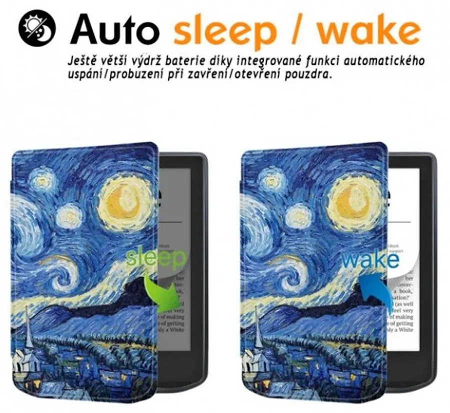 Armori Trimer T058, púzdro pre Pocketbook 629 Verse / 634 Verse Pro - magnetické zatváranie, AutoSleep, motív Gogh