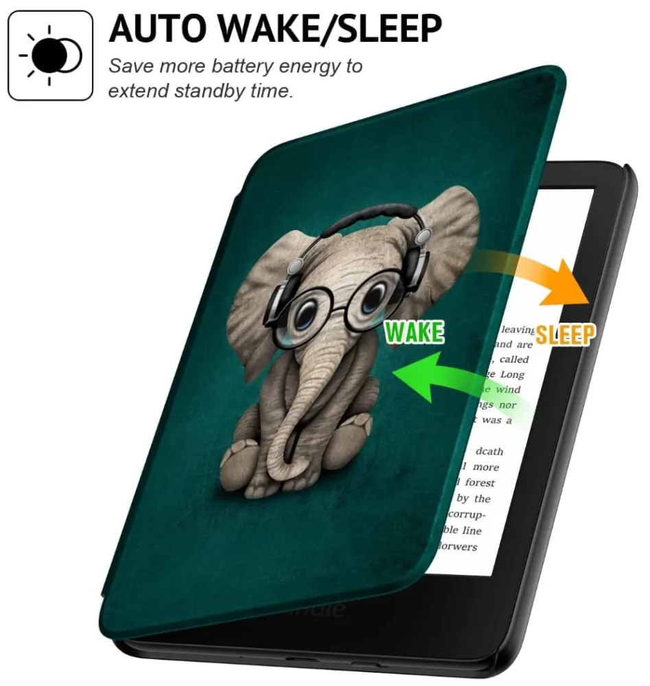 Armori Trimer T119, púzdro pre Amazon Kindle Paperwhite 1/2/3 - magnetické zatváranie, AutoSleep, motív Elephant