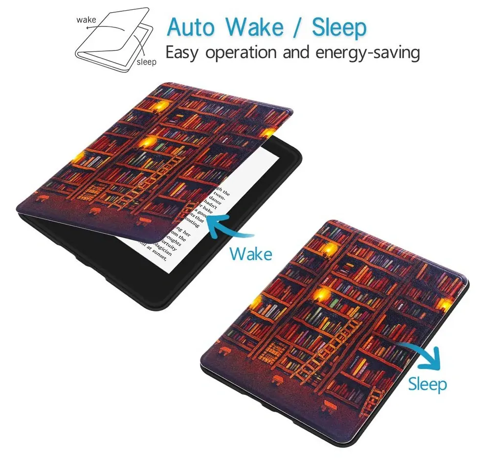 Armori Trimer T128, púzdro pre Amazon Kindle Paperwhite 1/2/3 - magnetické zatváranie, AutoSleep, motív Library