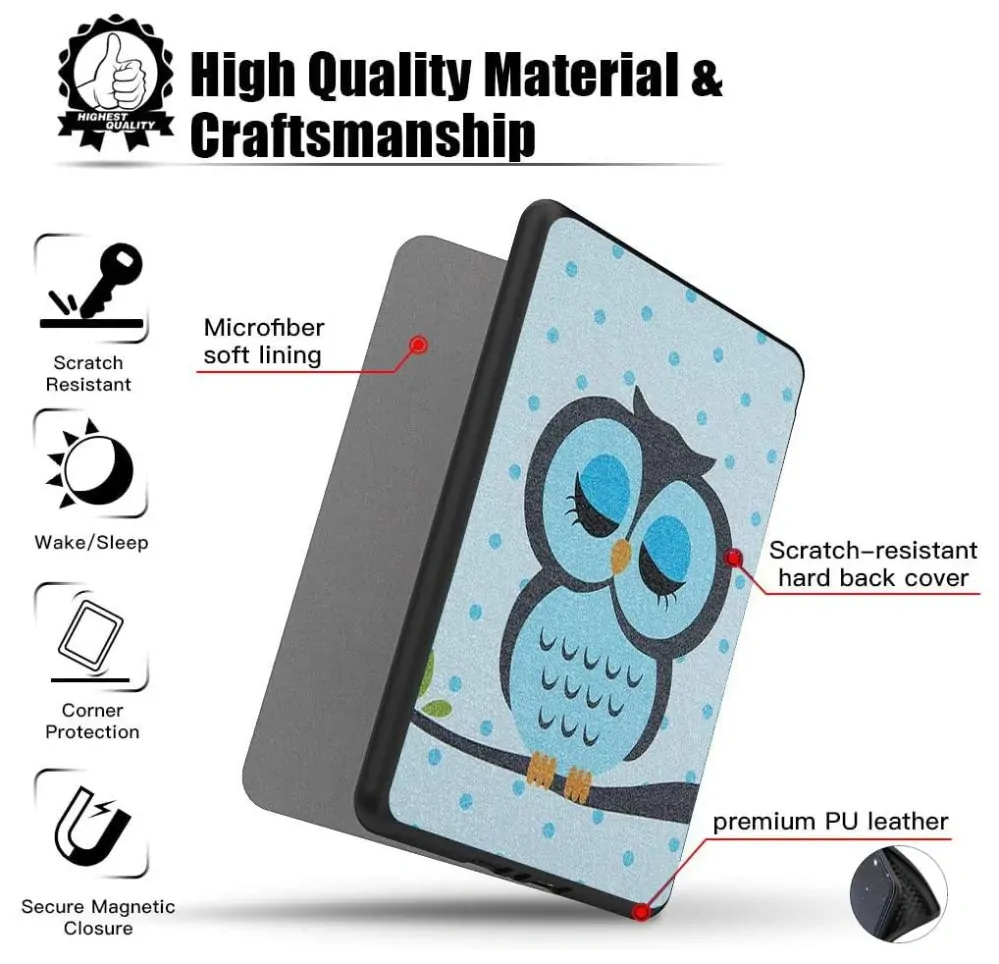 Armori Trimer T135, puzdro pre Amazon Kindle 6 (7. generácia) - magnetické zatváranie, AutoSleep, motív Owl
