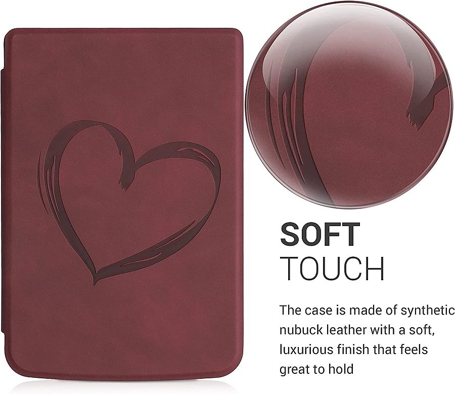 Puzdro KW Mobile - Brushed Heart - KW5022804 - pre Pocketbook 616/617/627/628/632/633 - tmavo červené