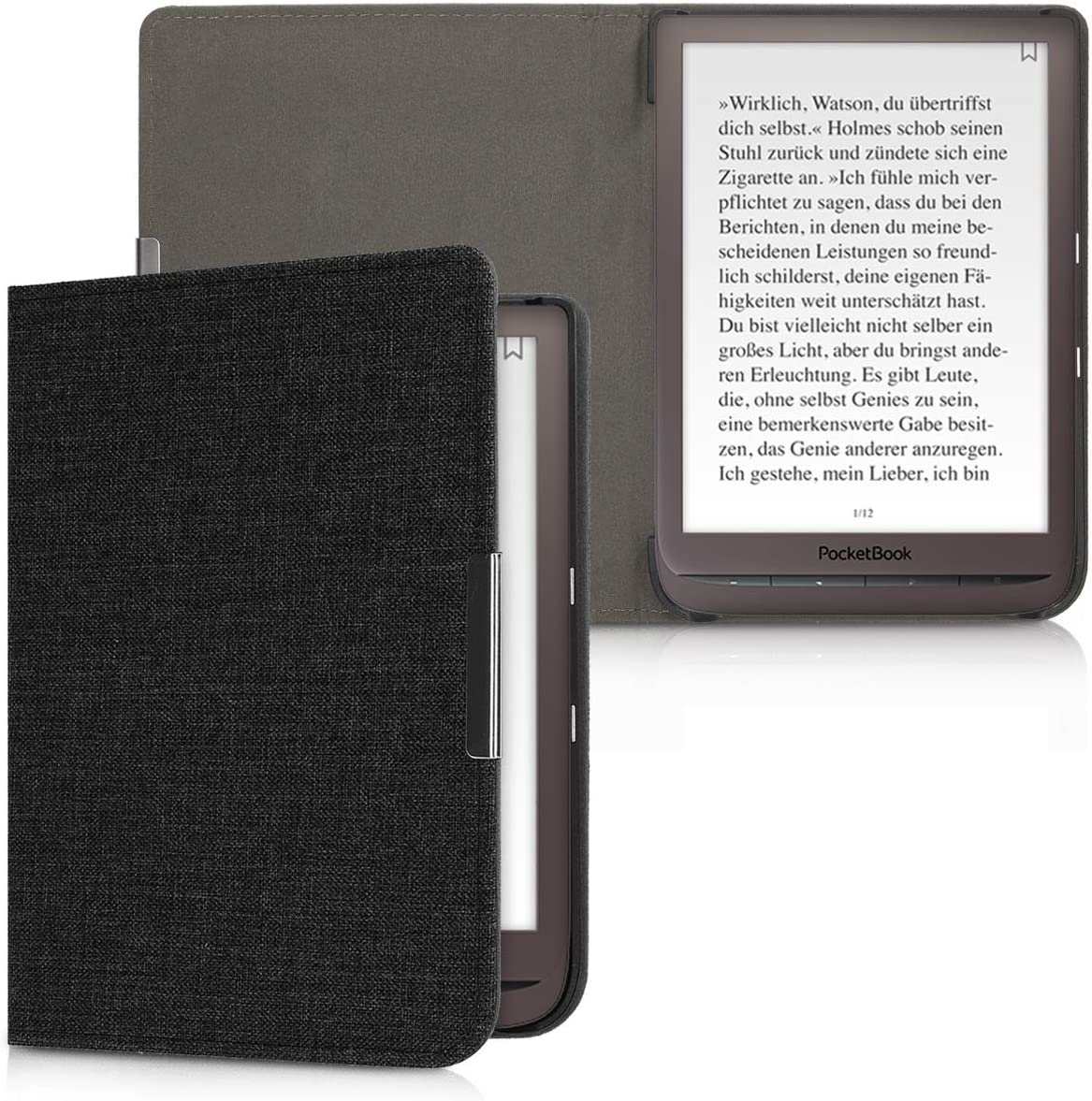 Puzdro KW Mobile - Fabric Flip - KW4677519 - pre Pocketbook 740/741 - tmavo šedé