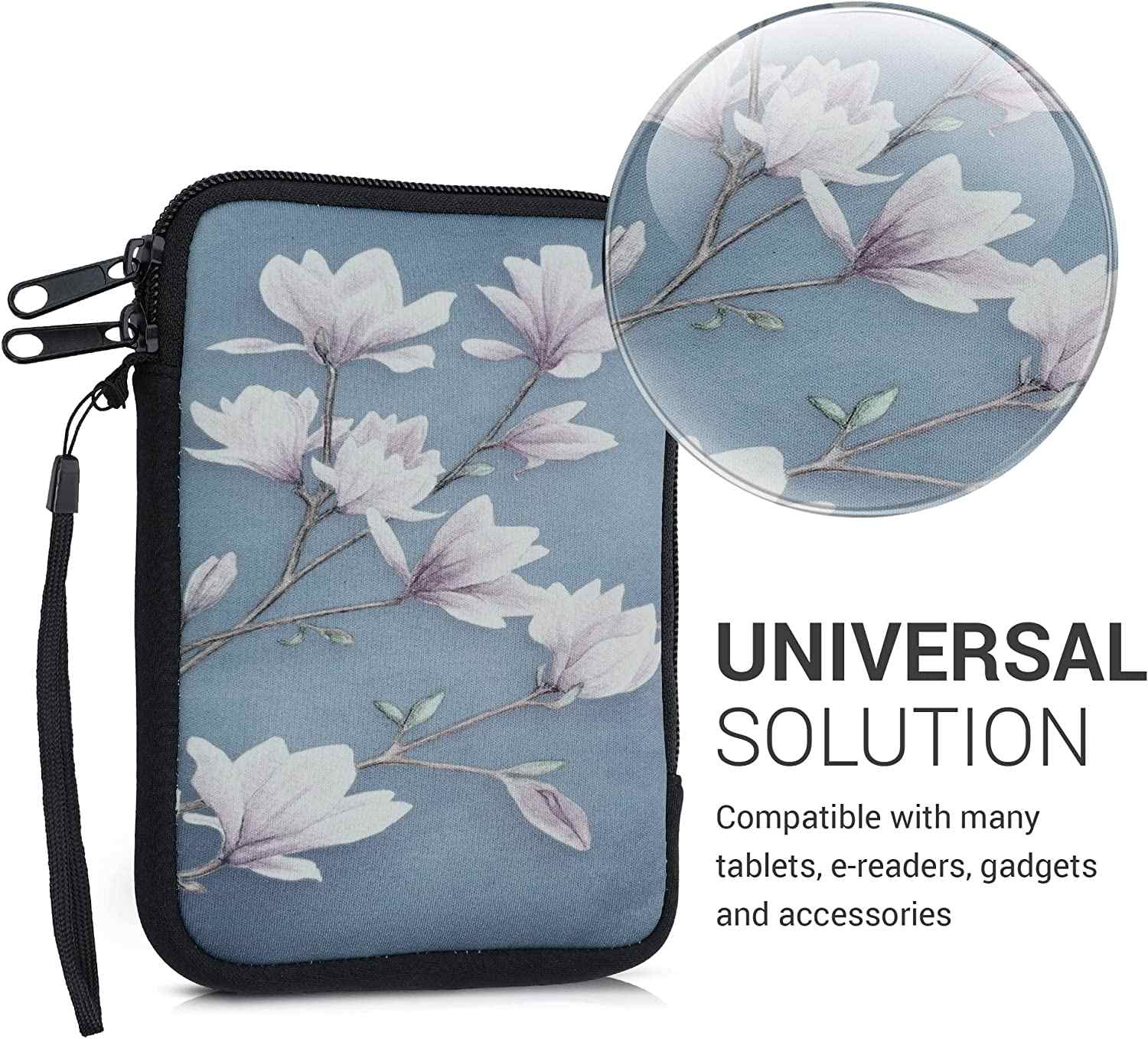 Púzdro KW Mobile Magnolias - KW5033508 - Univerzálne púzdro pre čítačky 6" - modré, biele