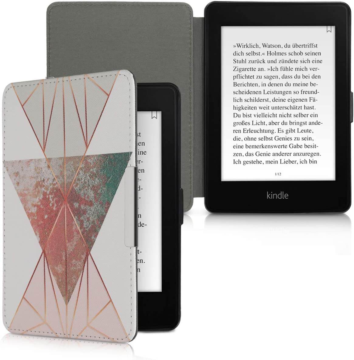 Puzdro KW Mobile - Triangular Shapes - KW2313540 - pre Amazon Kindle Paperwhite 1/2/3 - biele, ružové