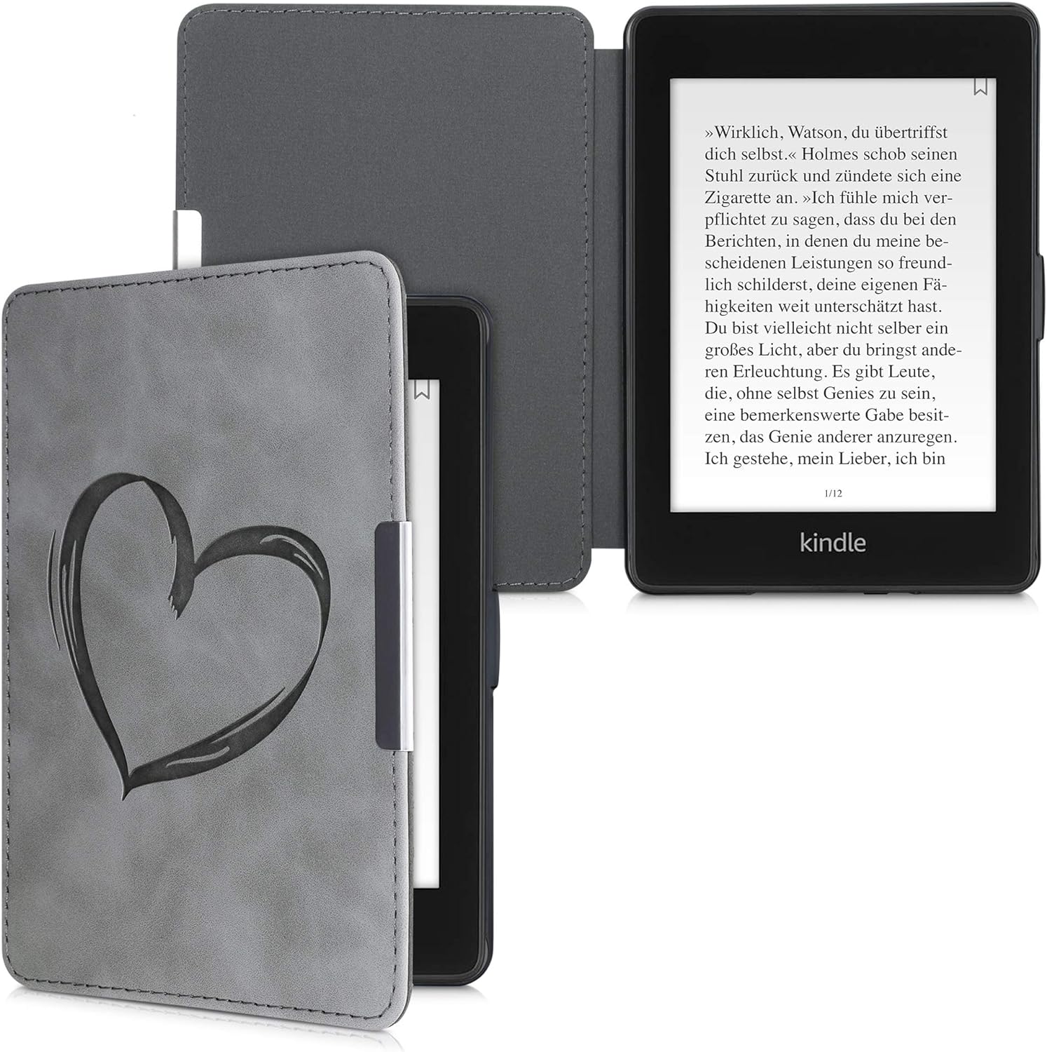 Puzdro KW Mobile - Brushed Heart - KW4974707 - pre Amazon Kindle Paperwhite 1/2/3 - šedé