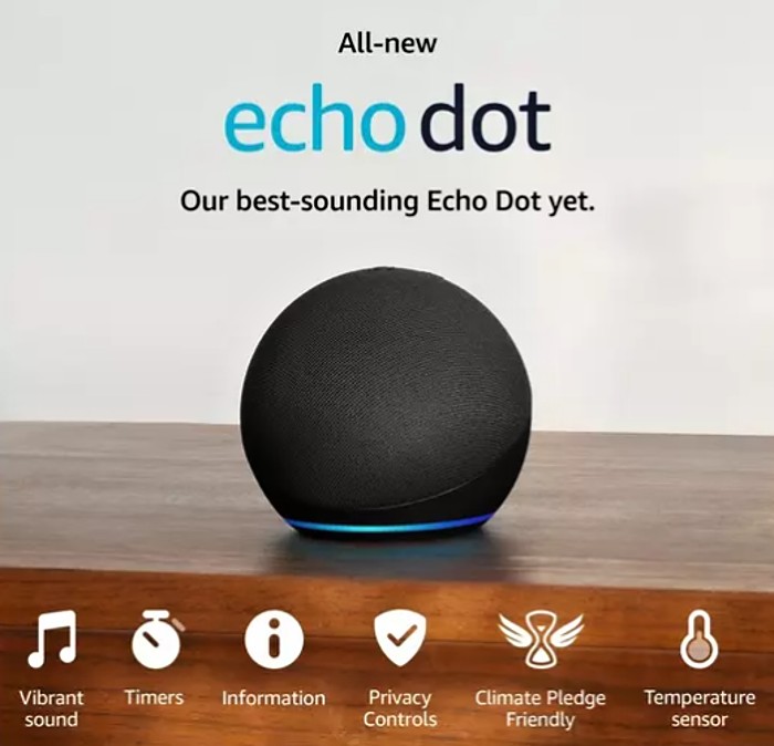 Amazon Echo DOT 2022 (5. generácia) - hlasový asistent - Charcoal Black (čierny)