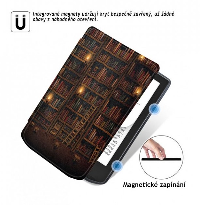 Puzdro B-SAFE LOCK 3515, obal na Pocketbook 629 Verse / 634 Verse Pro - magnetické zatváranie, AutoSleep, motív Library