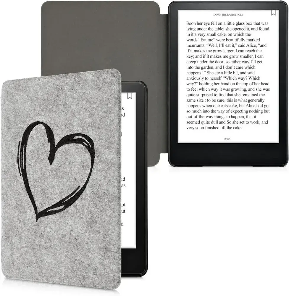 Puzdro KW Mobile Felt Brushed Heart - KW5626005 - pre Amazon Kindle Paperwhite 5 (2021) - svetlo šedé