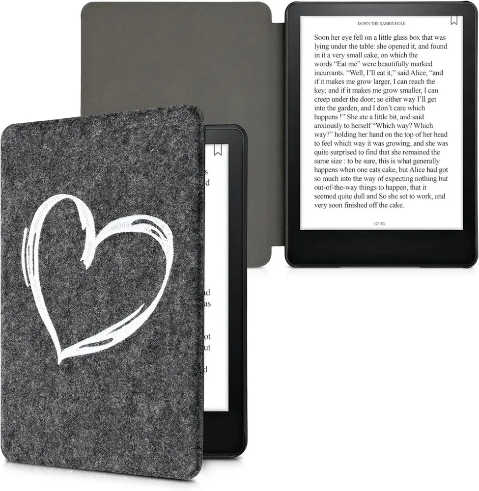 Puzdro KW Mobile Felt Brushed Heart - KW5626003 - pre Amazon Kindle Paperwhite 5 (2021) - tmavo šedé