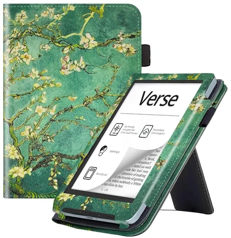 ARMORI Holder T050 - puzdro so stojanom pre Pocketbook 629/634 Verse (Pro) - motív Blue Garden, magnet, AutoSleep