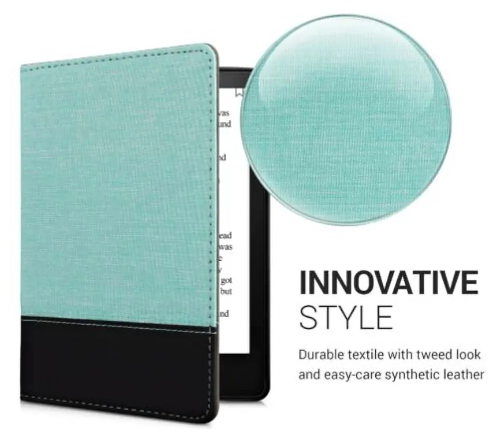 Púzdro KW Mobile - Leather And Canvas - KW5715771 - pre Amazon Kindle Paperwhite 5 (2021) - tyrkysové, čierne