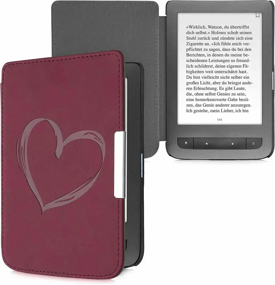 Puzdro KW Mobile - Brushed Heart - KW5574701 - pre Pocketbook 614/615/624/625/626 - tmavo červené