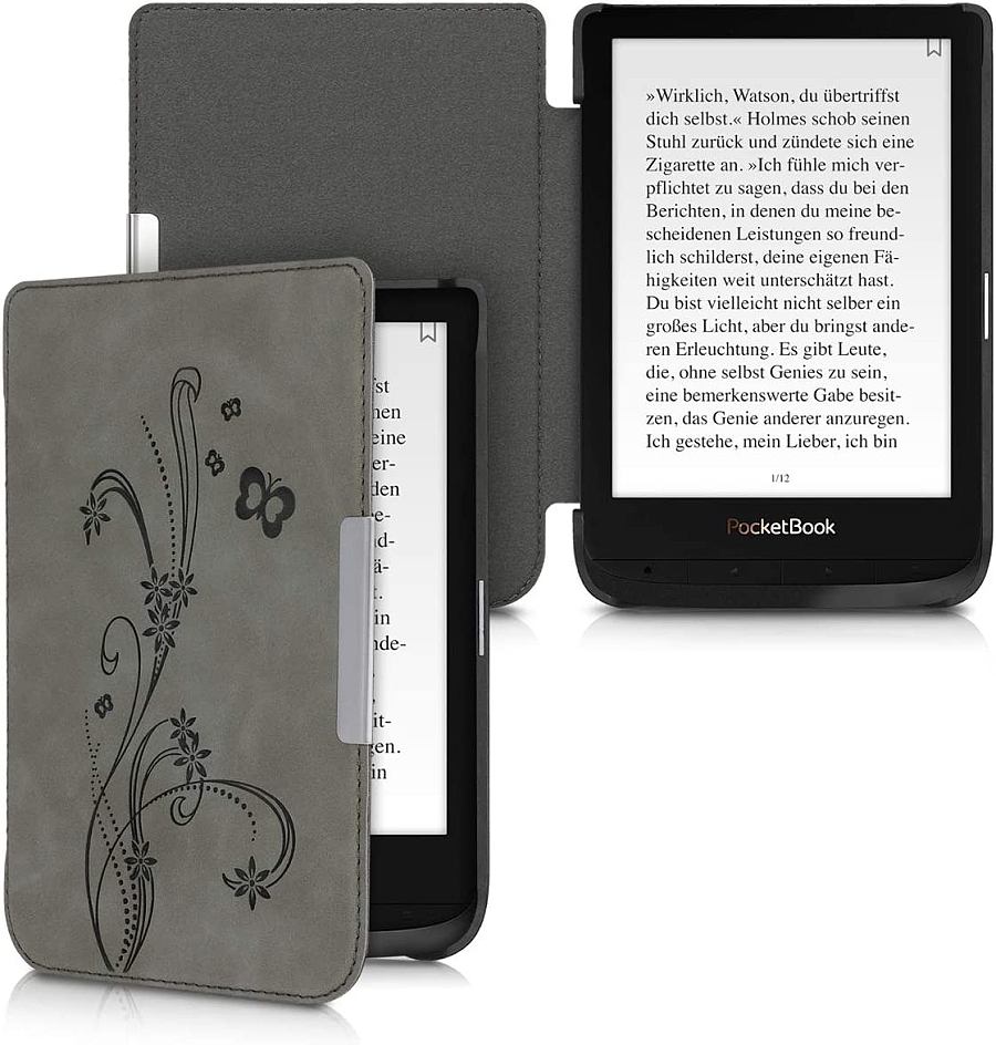 Puzdro KW Mobile - Butterfly Tendril - KW5022802 - pre Pocketbook 616/617/627/628/632/633 - šedé