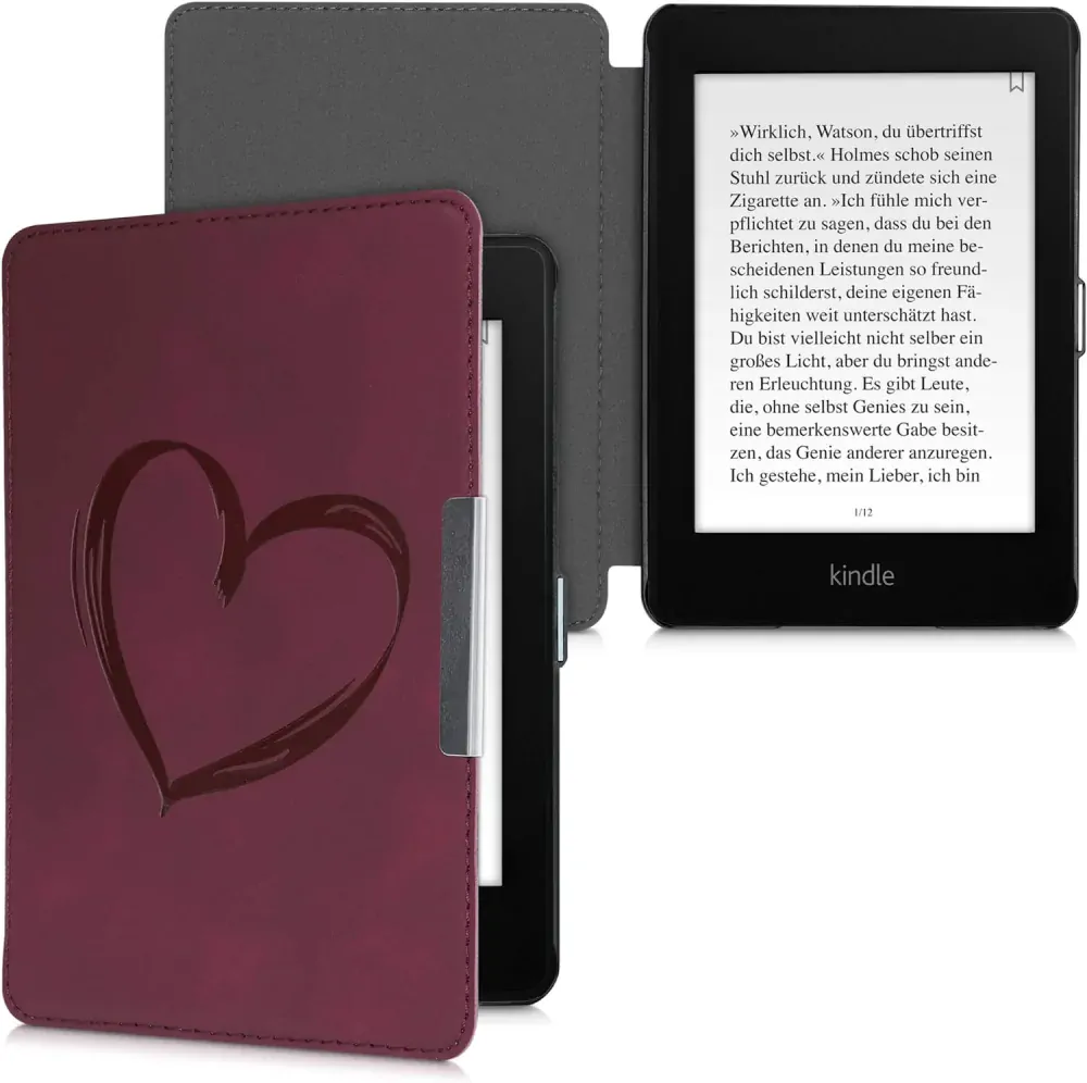 Puzdro KW Mobile - Brushed Heart - KW4897512 - pre Amazon Kindle Paperwhite 4 (2018) - tmavo červené